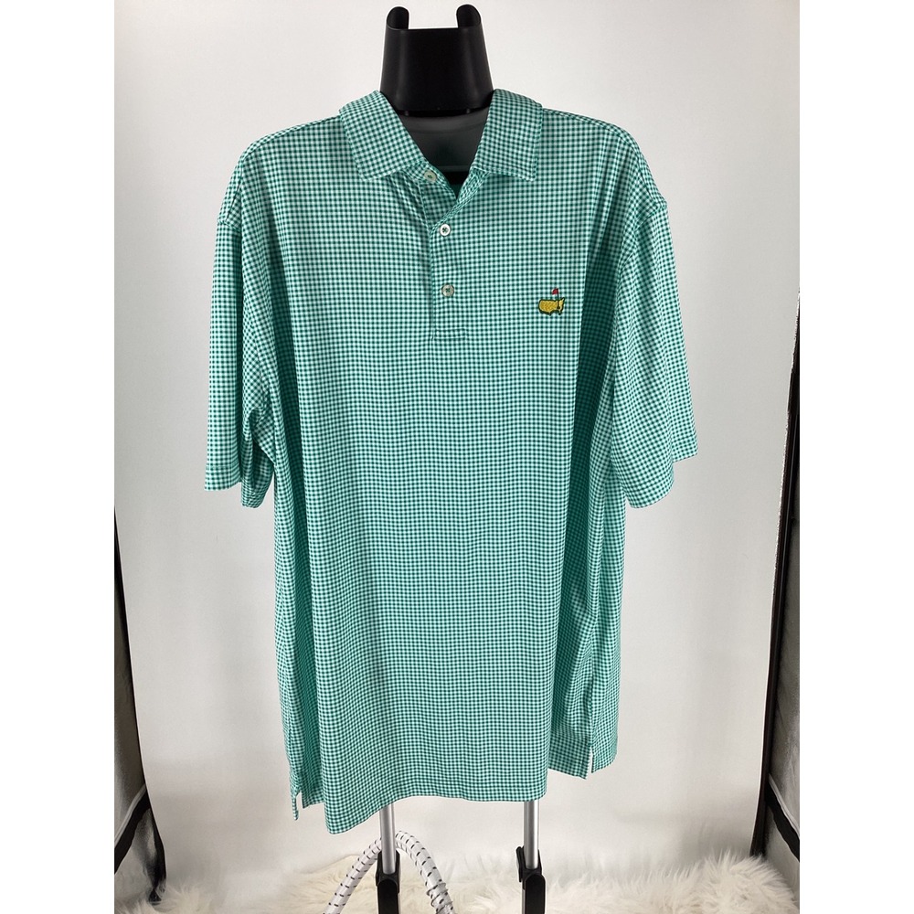 Masters Tech Augusta National Golf Club Green Gingham Check  Polo Shirt Mens L